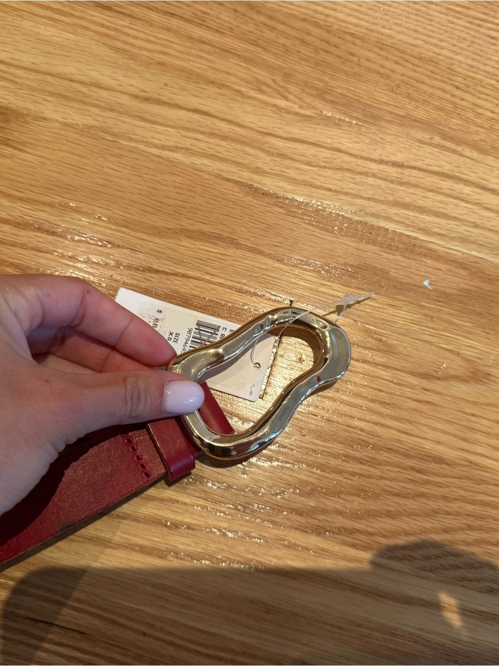 NWT Anthropologie Red Leather Belt with Sculpted Gold Buckle